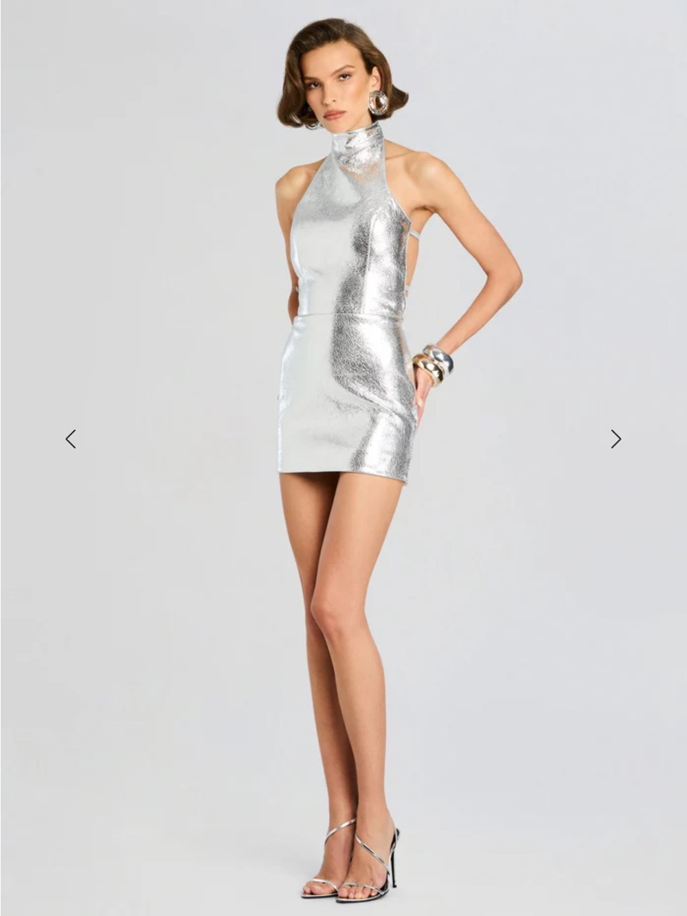 Retrofete Silver Metallic Halter Mini Roxy Dress NWT - Picture 6 of 8